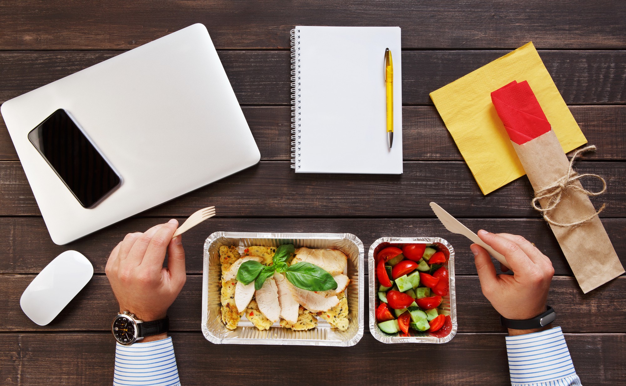 Subscription meal box with ingredients on table